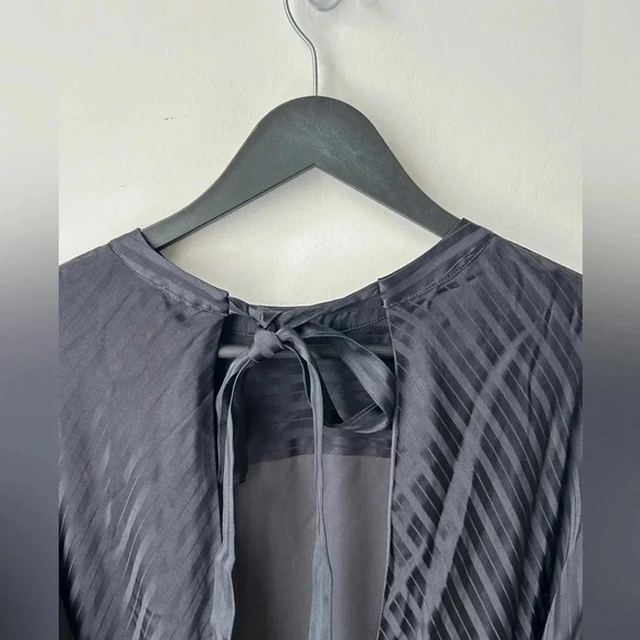 Aritzia Wilfred Silk Striped Mini Dress Navy Blue Tie Waist Long Sleeve Size L - Picture 15 of 15